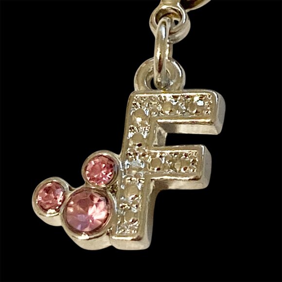 Vintage Disney Pink Crystal Mickey Mouse Ears Charm Clip On Initial Letter F - Picture 3 of 10